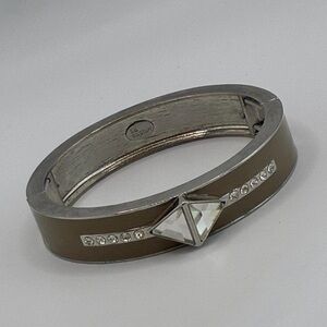 Lia Sophia Tan Enamel CZ Crystal Stretch Bracelet Size 6.5